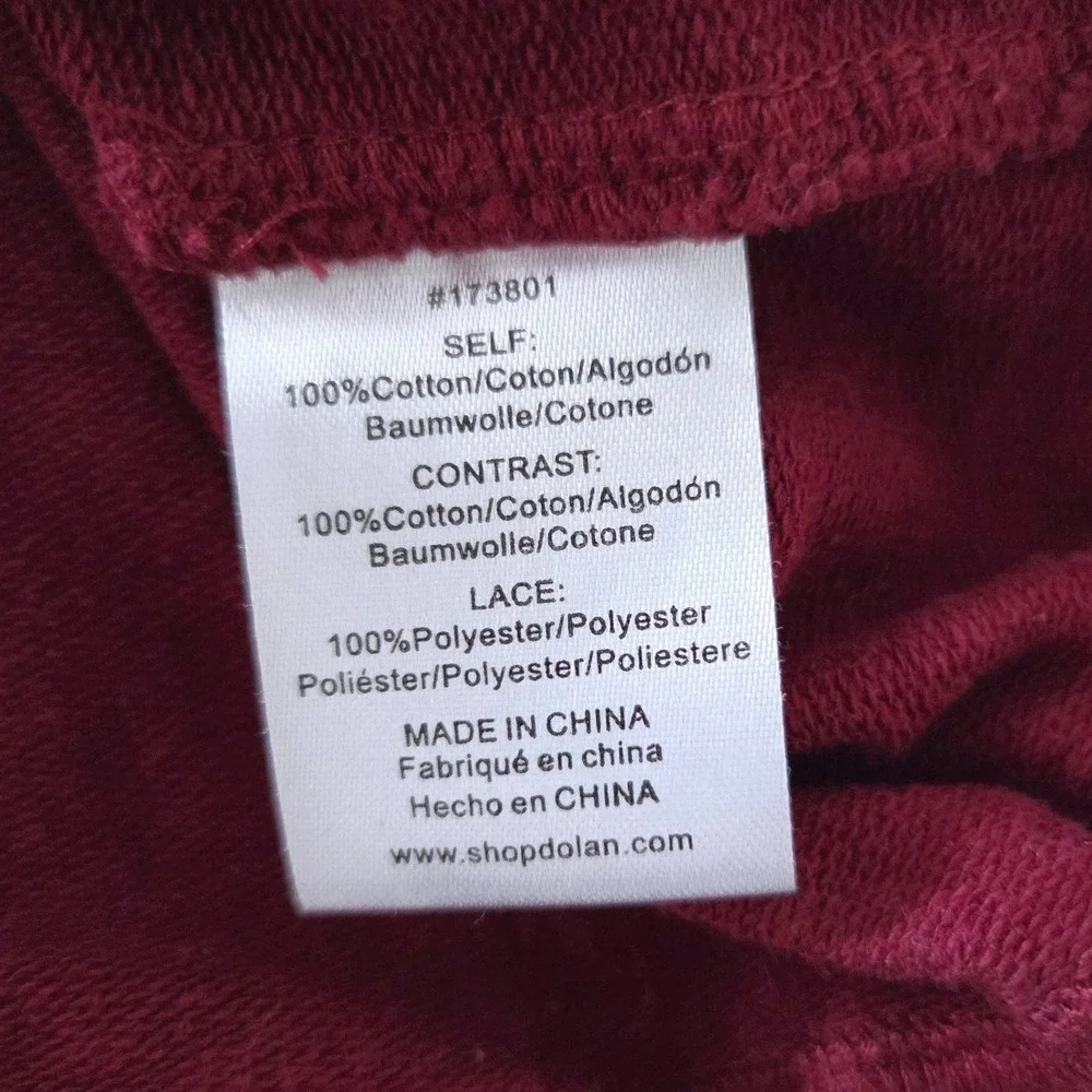 Dolan‎ Left Coast Anthropologie Lace Sleeve Top Burgundy Red Knit Blouse Sz S